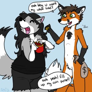 Rating: Questionable Score: 0 Tags: 1:1 anthro black_hair blue_background brown_hair canid canine canis clothed clothing clutch_(bag) dialogue duo e621 english_text eyes_closed female fox fur green_eyes grey_body grey_fur hair happy male mammal money money_bag nude purse simple_background tail text wolf zenia zenia_(character) User: bunchy7s Rating: Questionable Score: 0 Tags: 1:1 anthro black_hair blue_background brown_hair canid canine canis clothed clothing clutch_(bag) dialogue duo e621 english_text eyes_closed female fox fur green_eyes grey_body grey_fur hair happy male mammal money money_bag nude purse simple_background tail text wolf zenia zenia_(character) User: bunchy7s