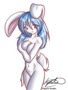 Rating: Questionable Score: 0 Tags: anthro blue_hair breasts covering covering_self digital_media_(artwork) e621 female fur hair lagomorph leporid mammal nude rabbit shaded shy simple_background solo spazzykoneko white_background white_body white_fur User: bunchy7s