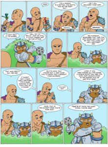 Rating: Safe Score: 0 Tags: armor arthropod beard clothed clothing comic dialogue dwarf e621 english_text facial_hair headgear helmet hi_res horn human humanoid insect male mammal muscular partially_clothed text thunt weapon User: bunchy7s