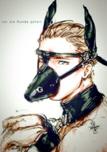 Rating: Questionable Score: 0 Tags: 69t ambiguous_gender arms_bound_to_collar bdsm black_collar bondage bound brown_hair chain collar cross cuff_(restraint) cuffs_to_collar e621 german_text germany_(hetalia) green_eyes hair handcuffs hetalia human iron_cross jewelry leather looking_at_viewer mammal mask metal_cuffs muzzle_(object) muzzled necklace petplay puppyplay restraints roleplay shackles solo submissive submissive_ambiguous text translated User: bunchy7s