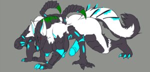 Rating: Explicit Score: 0 Tags: all_fours anthro blue_penis breasts canid canine comfycushion digitigrade e621 erection genitals grey_background gynomorph inca-ren intersex leg_markings mammal markings monster nipples penis red_eyes simple_background socks_(marking) solo tail velvetine User: bunchy7s