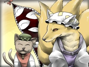 Rating: Safe Score: 0 Tags: 4:3 :3 alternate_species canid canine chen_(touhou) clothing domestic_cat duo e621 ear_piercing eyes_closed felid feline felis female feral feralized fox happy hat headgear headwear hi_res mammal multi_tail piercing pupils ran_yakumo slit_pupils tail toony touhou tsuki_wani User: bunchy7s