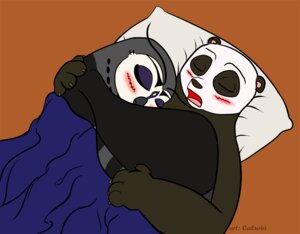 Rating: Safe Score: 0 Tags: anthro avian beak bear bedding biped bird black_nose blanket blush caluriri claws cuddling digital_media_(artwork) dreamworks duo e621 eyes_closed eyeshadow facial_markings female fenghuang_(kung_fu_panda) feral giant_panda grey_beak grey_body grey_claws grey_skin half-length_portrait head_markings hug kung_fu_panda lying makeup male mammal markings on_back on_side open_mouth orange_background owl pillow portrait romantic romantic_couple round_ears signature simple_background sleeping three-quarter_view warm_colors wings User: bunchy7s
