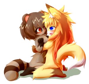 Rating: Questionable Score: 0 Tags: anthro canid canine duo e621 female fox frostbell hug mammal raccoon_dog simple_background tail tanuki white_background User: bunchy7s