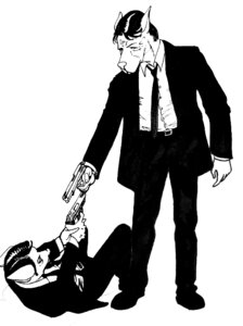 Rating: Safe Score: 0 Tags: 5_fingers accessory anthro black_and_white bottomwear canid canine clothed clothing collared_shirt dress_shirt duo e621 fingers footwear front_view fully_clothed gun handgun holding_gun holding_handgun holding_object holding_pistol holding_ranged_weapon holding_weapon jacket lying male mammal monochrome necktie on_back pants parody pistol ranged_weapon reservoir_dogs shirt shoes snout standing topwear unknown_artist weapon wishbone_mouth User: bunchy7s