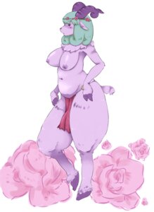 Rating: Questionable Score: 0 Tags: amidakuji bottomwear bovid breasts caprine clothed clothing e621 female flower goat green_hair hair hooves horn loincloth mammal nipples overweight overweight_female plant purple_body simple_background slightly_chubby solo topless white_background User: bunchy7s