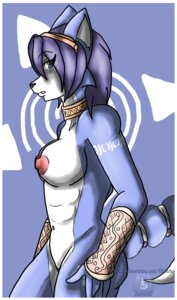 Rating: Questionable Score: 0 Tags: 2008 accessory anthro biped blue_body blue_eyes blue_fur blue_hair breasts canid canine e621 female fox fur furgonomics hair krystal_(star_fox) mammal nintendo nipples purple_hair short_hair solo standing star_fox tail tail_accessory tailband white_body white_fur xchaoticcrisisx User: bunchy7s