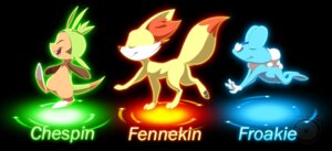 Rating: Safe Score: 0 Tags: 2013 ambiguous_gender amphibian black_background canid canine chespin color_partitioning digital_media_(artwork) e621 eyeofcalamity eyes_closed fennekin feral froakie generation_6_pokemon group hi_res mammal nintendo partitioning pawpads paws pokemon pokemon_(species) simple_background starter_trio tail User: bunchy7s