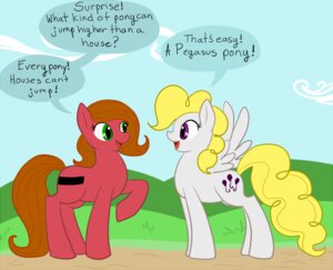 Rating: Safe Score: 0 Tags: ask_pun blonde_hair brown_hair comic cutie_mark dialogue duo e621 earth_pony english_text equid equine fan_character feathered_wings feathers female feral green_eyes hair hasbro horse humor joke mammal mlp_g1 my_little_pony mythological_creature mythological_equine mythology pegasus pony pre-g4 pun pun_pony purple_eyes quadruped surprise_(pre-g4) tail text tumblr unknown_artist wings User: bunchy7s