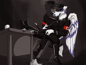 Rating: Explicit Score: 0 Tags: 4:3 anthro bite black_body black_clothing black_fur canid canine canis chair clothing domestic_dog duo e621 feathered_wings feathers fur furniture male male/male mammal nazi romantic romantic_couple simple_background swastika tail uniform white_body white_feathers white_fur wings wolf xanderiffic User: bunchy7s