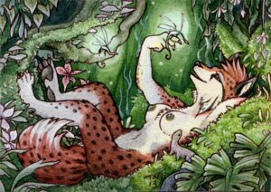 Rating: Questionable Score: 0 Tags: anthro arthropod breasts canid canine detailed_background e621 felid feline female flower forest fox hybrid insect jungle lynx mammal nature nipples nude outside plant solo thedancingemu tree User: bunchy7s