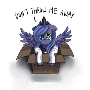 Rating: Safe Score: 0 Tags: 123hamster 1:1 adoption_box blue_body blue_feathers blue_hair bodily_fluids box clothing container crown crying e621 english_text equid equine feathered_wings feathers female feral footwear friendship_is_magic hair hasbro headgear horn in_box in_container legwear long_hair mammal my_little_pony mythological_creature mythological_equine mythology princess_luna_(mlp) socks solo tears text tiara winged_unicorn wings User: bunchy7s