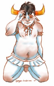 Rating: Explicit Score: 0 Tags: 1boy aypeegee black_hair body_hair bow brown_eyes crossdressing fangs grey_hair homestuck horns male ms_paint_adventures no_shirt on_knees penis pointy_ears precum rule34 short_hair skirt solo source_request tavros_nitram troll white_background User: bunchy7s