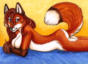 Rating: Questionable Score: 0 Tags: 2008 anthro biped blue_eyes canid canine e621 female fluffy fluffy_tail fox looking_at_viewer lying mammal nude on_front signature solo tail xianjaguar User: bunchy7s