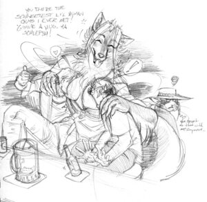 Rating: Questionable Score: 0 Tags: alcohol anthro arm_around_shoulders bar beer beverage big_breasts bodily_fluids bottle breast_squish breasts canid canine canis clothing container dialogue drunk e621 emanata english_text exclamation_point eyes_closed face_in_breasts felid feline felis female food frustration_cloud gesture graphite_(artwork) greyscale group hand_gesture handwritten_text hat hatching_(art) headgear headwear heart_symbol human iconography larger_anthro larger_female male male_human mammal mariah_lycanthorpe monochrome sarah_combs shaded shocked size_difference smaller_human smaller_male smile squish substance_intoxication surprised sweat sweatdrop tail text thumbs_up tongue tongue_out traditional_media_(artwork) wolf User: bunchy7s