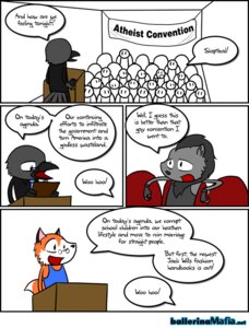 Rating: Safe Score: 0 Tags: anthro avian ballerina_mafia bird canid canine comic convention dialogue e621 english_text eyewear felid fox glasses humor male mammal nx-42 simple_background tail text white_background User: bunchy7s
