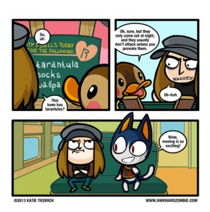 Rating: Safe Score: 0 Tags: 2013 anas anatid angry animal_crossing anseriform anthro avian awkwardzombie bird clenched_teeth comic crossed_arms dabbling_duck domestic_cat duck e621 english_text eye_bags felid feline felis female grandfathered_content human katie_tiedrich katie_tiedrich_(persona) looking_at_another mallard mammal molly_(animal_crossing) nintendo question rover_(animal_crossing) sitting talking_to_another teeth text three_frame_image train url vehicle villager_(animal_crossing) User: bunchy7s