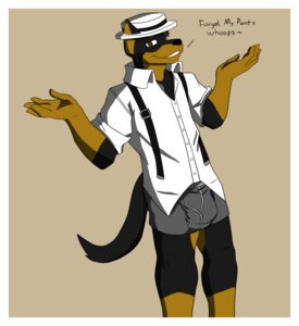 Rating: Questionable Score: 0 Tags: 2010 abstract_background anthro beauceron black_body black_fur black_nose border boxer_briefs brown_eyes bulge canid canine canis caption clothed clothing collared_shirt colored dialogue doggieo doggieo_(character) domestic_dog dress_shirt e621 english_text fur furgonomics gangster gesture grey_boxer_briefs grey_clothing grey_underwear hat headgear headwear herding_dog looking_at_viewer male mammal orange_body orange_fur pantsless pastoral_dog shirt shrug simple_background smile solo suspenders tail talking_to_viewer text topwear underwear undressed white_border white_clothing white_dress_shirt white_shirt white_topwear User: bunchy7s
