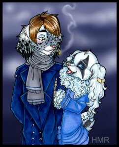 Rating: Safe Score: 0 Tags: anthro brown_hair canid canine canis cigarette clothed clothing coat deisal domestic_dog duo e621 female fully_clothed hair low_res male mammal outside pupcake romantic romantic_couple scarf topwear winter zeriara User: bunchy7s