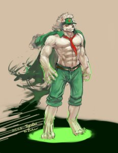 Rating: Safe Score: 0 Tags: abs accessory anthro belt biceps biped black_nose bottomwear canid canine canis clenched_teeth clothed clothing domestic_dog e621 fur grin hat headgear headwear hi_res male mammal muscular muscular_anthro muscular_male necktie pecs red_eyes shorts smile solo standing teeth tigerdai topless vein white_body white_fur User: bunchy7s