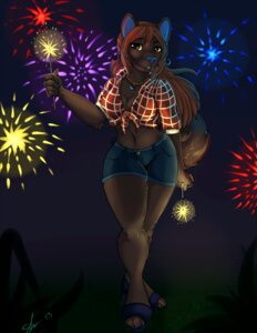 Rating: Safe Score: 0 Tags: 2013 4_toes 4th_of_july absurd_res anthro biped black_body black_fur blue_claws blue_clothing blue_footwear blue_high_heels blue_nails blue_nose bottomwear breasts brown_body brown_eyes brown_fur brown_hair canid canine canis claws cleavage clothed clothing colored_nails crossed_legs darkness domestic_dog e621 feet female fireworks footwear front_view fur grass hair hi_res high_heeled_sandals high_heels hindpaw holding_object holidays jewelry light long_hair looking_at_viewer mammal moxsapphire nails navel necklace night outside paws plant sandals shariea sherri_mayim shirt shoes shorts sky smile solo standing tied_shirt toes topwear wide_hips User: bunchy7s