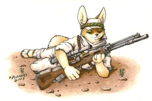 Rating: Safe Score: 0 Tags: 2008 4_toes anthro biped canid canine clothing desert e621 feet fennec_fox footwear fox full-length_portrait gun headdress kalahari kerchief lying male mammal marker_(artwork) military on_side outside portrait ranged_weapon rifle robe sandals shemagh shoes sniper sniper_rifle solo tail thawb toes traditional_media_(artwork) true_fox uniform weapon zaahim User: bunchy7s