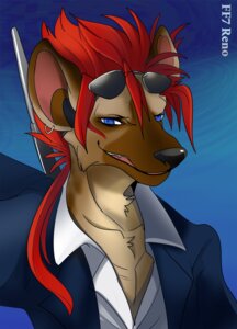 Rating: Safe Score: 0 Tags: alternate_species anthro black_nose blue_eyes brown_body brown_fur e621 ear_piercing eyewear final_fantasy final_fantasy_vii fur furrification glasses grin hair hyena kiki-uma looking_at_viewer male mammal piercing red_hair reno_(final_fantasy) smile smirk solo spotted_hyena square_enix weapon User: bunchy7s