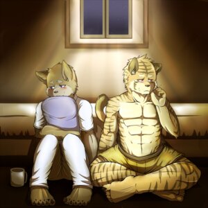 Rating: Safe Score: 0 Tags: 1:1 abs anthro biceps black_nose blush brown_body brown_fur canid canine canis clothed clothing duo e621 felid frown fur hand_holding male male/male mammal muscular orange_body orange_fur pantherine pecs romantic romantic_ambiance romantic_couple shy stripes tail tiger toku topless underwear wolf User: bunchy7s