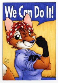 Rating: Safe Score: 0 Tags: 1940s_theme 2009 alternate_species alternative_fashion anthro border brown_body brown_fur canid canine clothed clothing dialogue e621 english_text exclamation_point female flexing fox fur furrification green_eyes hair headgear headkerchief headscarf headwear j_howard_miller kerchief looking_at_viewer low_res mammal michele_light orange_body orange_fur orange_hair poster poster_template preview rockabilly rosie_the_riveter signature smile solo speech_bubble tail text traditional_media_(artwork) we_can_do_it! white_body white_border white_fur User: bunchy7s