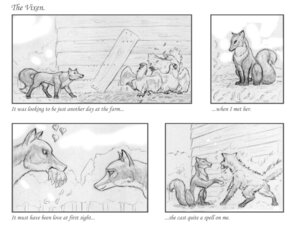 Rating: Safe Score: 0 Tags: canid canine comic e621 english_text farm female feral fox graphite_(artwork) greyscale group heart_symbol love magic male mammal meanybeany monochrome overweight quadruped tail text traditional_media_(artwork) User: bunchy7s