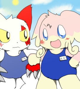 Rating: Safe Score: 0 Tags: audino blush claws clothing duo e621 female fur generation_3_pokemon generation_5_pokemon hand_holding looking_at_viewer markings nintendo one-piece_swimsuit outside pink_body pokemon pokemon_(species) red_markings school_swimsuit slightly_chubby swimwear tatwuyan white_body white_fur yellow_body zangoose User: bunchy7s