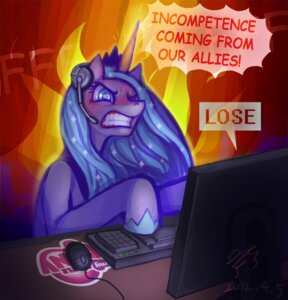 Rating: Safe Score: 0 Tags: 2012 blue_eyes blue_hair computer crown e621 electronics english_text equid equine female feral friendship_is_magic hair hasbro headgear headphones headset heatboom horn mammal my_little_pony mythological_creature mythological_equine mythology nerd_rage princess_luna_(mlp) solo text unicorn User: bunchy7s
