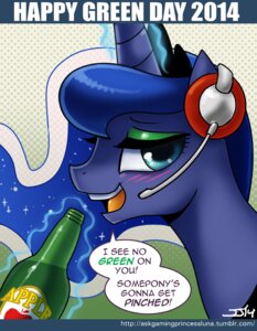 Rating: Safe Score: 0 Tags: 2014 blue_eyes blue_hair blush cider drunk e621 english_text equid equine female feral friendship_is_magic hair hasbro holidays horn john_joseco long_hair looking_at_viewer mammal my_little_pony mythological_creature mythological_equine mythology princess_luna_(mlp) smile solo st._patrick's_day substance_intoxication text unicorn url User: bunchy7s