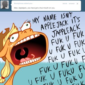 Rating: Questionable Score: 0 Tags: 1:1 applejack_(mlp) ask_blog ask_jappleack blonde_hair dialogue digital_media_(artwork) e621 earth_pony english_text equid equine eyelashes female feral friendship_is_magic grass green_eyes hair hasbro horse hotdiggedydemon insult mammal mane my_little_pony open_mouth plant pony ponytail profanity solo teeth text tongue toony tumblr user_message User: bunchy7s