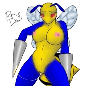 Rating: Explicit Score: 0 Tags: 1:1 antennae_(anatomy) anthro anthrofied arthropod beedrill biped blue_body blush breasts e621 female generation_1_pokemon genitals hymenopteran insect insect_wings looking_at_viewer nintendo nipples non-mammal_breasts non-mammal_nipples pokemon pokemon_(species) pokemorph red_eyes revadiehard signature simple_background solo standing stinger vulva white_background wings User: bunchy7s