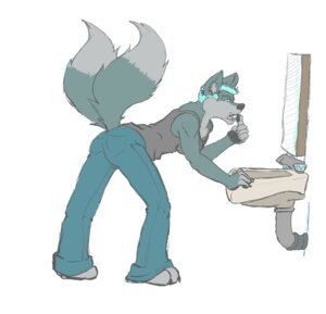 Rating: Safe Score: 0 Tags: anthro barefoot bent_over biped blue_hair bottomwear breasts butt canid canine canis clothing denim denim_bottomwear denim_clothing e621 ear_piercing feet female fenni frozen_over full-length_portrait fur green_eyes grey_body grey_fur hair hi_res hindpaw jeans looking_at_mirror looking_at_object mammal mirror multi_tail pants pawpads paws piercing portrait shirt short_hair simple_background sink solo tail tank_top topwear white_background wolf User: bunchy7s