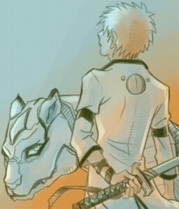 Rating: Safe Score: 0 Tags: 5_fingers adjuchas bleach_(series) clothed clothing coat dithering duo e621 felid fingers gradient_background grimmjow_jaegerjaquez hair holding_object hollow_(bleach) humanoid_hands ichigo_kurosaki katana looking_at_viewer male mammal melee_weapon orange_hair pantherine short_hair simple_background standing sword tan_body tan_skin topwear weapon User: bunchy7s