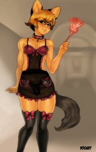 Rating: Questionable Score: 0 Tags: anthro blonde_hair bulge cleaning_tool clothed clothing collar crossdressing digital_media_(artwork) domestic_cat e621 eyewear feather_duster felid feline felis femboy footwear glasses green_eyes hair hi_res legwear maid_uniform male mammal milkcrown nekoboi portrait ribbons skimpy socks solo tail thigh_highs thigh_socks thong three-quarter_portrait translucent translucent_clothing underwear uniform User: bunchy7s