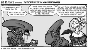 Rating: Safe Score: 0 Tags: 2009 alien alien_(franchise) argument comic dialogue digital_media_(artwork) e621 electronics english_text eyeless female greyscale group half-length_portrait headphones human humor joel_watson male mammal monochrome parody portrait text url xenomorph User: bunchy7s