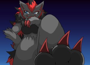 Rating: Questionable Score: 0 Tags: 3_toes anthro blue_eyes breasts canid canine claws e621 feet female foot_focus fur generation_5_pokemon gradient_background grey_body grey_fur hi_res hindpaw low-angle_view mammal mischievous nintendo paws pokemon pokemon_(species) red_claws restluck simple_background smile smirk soles solo toe_claws toes zoroark User: bunchy7s