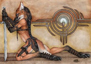 Rating: Safe Score: 0 Tags: 2004 anthro armband biped braided_hair candle canid canine claws detailed e621 ear_piercing feet female fur goldenwolf hair holding_melee_weapon holding_object holding_sword holding_weapon kneeling knife leather leg_markings mammal mane mane_hair maned_wolf markings melee_weapon orange_body orange_fur pawpads paws piercing ponytail realistic side_view socks_(marking) soles solo sword tail toe_claws toes traditional_media_(artwork) warrior weapon User: bunchy7s
