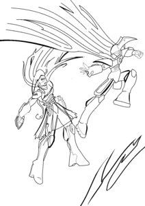 Rating: Safe Score: 0 Tags: action_pose armor black_and_white bottomwear cape clothing duo e621 female fight human jonas-lion male mammal monochrome pose signature simple_background skirt white_background User: bunchy7s