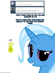 Rating: Safe Score: 0 Tags: 2013 3:4 alternate_species bottle container dialogue e621 english_text equid equine female friendship_is_magic genie hair hasbro hi_res hiding horn looking_at_viewer mammal multicolored_hair my_little_pony mythological_creature mythological_equine mythology navitaserussirus purple_eyes solo text trixie_(mlp) tumblr twilight_sparkle_(mlp) two_tone_hair unicorn User: bunchy7s