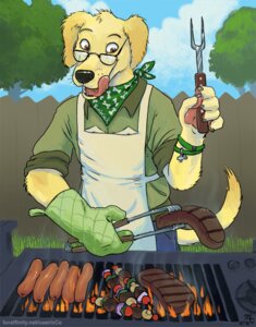 Rating: Safe Score: 0 Tags: anthro apron barbecue_fork beef canid canine canis chef clothing cooking cooking_tongs cutlery domestic_dog e621 eyewear fire food fork glasses grill handwear hot_dog kebab kerchief kitchen_utensils licking licking_lips licking_own_lips male mammal meat oce oven_mitts rakiel self_lick smoke solo steak tail tongs tongue tongue_out tools User: bunchy7s