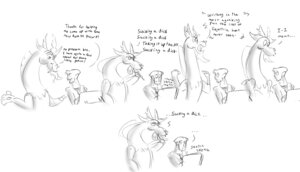 Rating: Questionable Score: 0 Tags: chimera comic dialogue discord_(mlp) draconequus duo e621 english_text friendship_is_magic hasbro human humor male mammal monochrome my_little_pony sketch text upsadaisy User: bunchy7s