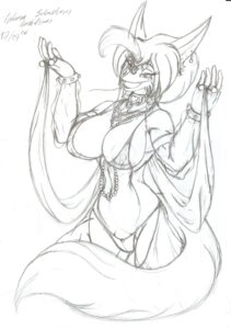 Rating: Questionable Score: 0 Tags: 2006 anthro big_breasts blackfox85 breasts canid canine clothed clothing e621 ear_piercing female fox graphite_(artwork) harem harem_outfit mammal piercing raised_arm skimpy solo tail traditional_media_(artwork) wide_hips User: bunchy7s
