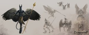 Rating: Safe Score: 0 Tags: alectorfencer anthro anubian_jackal bottomwear canid canine canis clothing duamutef e621 egyptian feathered_wings feathers flying grey_background hi_res jackal loincloth male mammal melee_weapon model_sheet nude polearm side_view simple_background solo staff tail tail_tuft tuft weapon wings User: bunchy7s