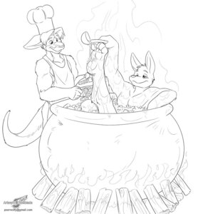 Rating: Questionable Score: 0 Tags: 2011 4_toes 5_fingers anthro boil cannibalism carrot cauldron character_prepared_as_food chef cooking copyright_symbol duo e621 eyebrows feet fingers fire food food_dressed food_fetish fur happy kangaroo macropod male mammal marsupial monochrome pengo plant simple_background symbol tail text toes url vegetable white_background wolfblade User: bunchy7s