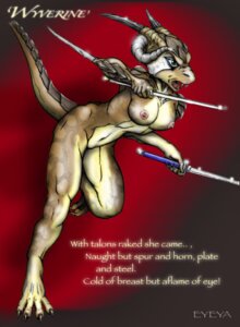 Rating: Questionable Score: 0 Tags: anthro attack breasts brown_body dragon e621 english_text eyeya female horn katana melee_weapon mythological_creature mythological_scalie mythology nipples non-mammal_breasts non-mammal_nipples nude poetry scalie solo sword tail text wakizashi weapon User: bunchy7s
