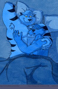 Rating: Questionable Score: 0 Tags: 2012 abs anthro armpit_hair bed bedding biceps blanket blue_theme body_hair chance_furlong chest_tuft cuddling domestic_cat duo e621 eyes_closed felid feline felis flexing fur furniture grin hands_behind_head hanna-barbera hug jake_clawson larger_male lying male male/male mammal markings muscular night nipples nude on_back pantherine pec_grab pecs pillow pose romantic romantic_couple rthur size_difference sleeping smaller_male smile stripes swat_kats tiger tuft yellow_eyes User: bunchy7s